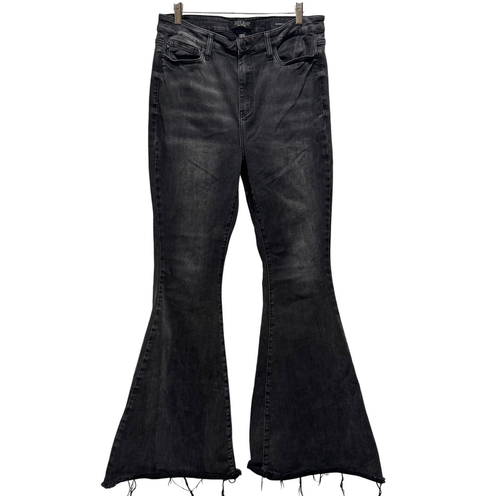 Judy Blue Super Flare Jeans Women's Size 13 31 Black Wash‎ Distressed Frayed Hem
